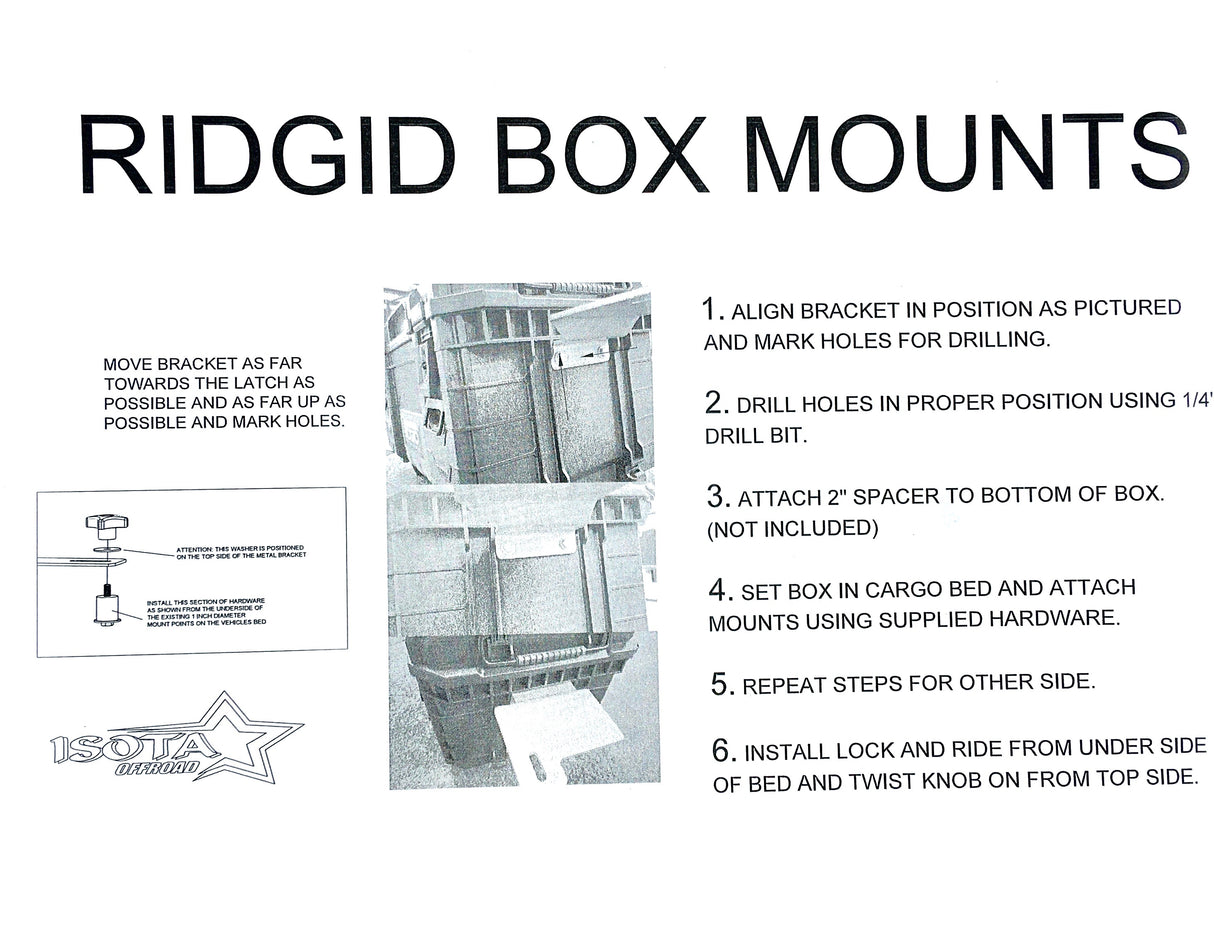 Polaris Razor (RZR) Tool Box Mount (Fits 22" RIDGID from Home Depot Box)