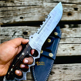 Damascus Knuckle Bowie Knife Wenge Wood Full Tang