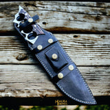 Damascus Knuckle Bowie Knife Wenge Wood Full Tang