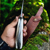 Damascus Stag Handle Bowie Knife Full Tang