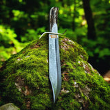 Wild West Bowie Knife Stainless Damascus Stag Handle