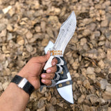 Damascus Knuckle Bowie Knife Resin Handle Leather Sheath