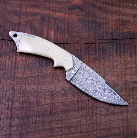 Damascus Skinner Knife with Camel Bone handle