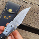 Custom Handmade Folding knife with Ram horn handle-0803