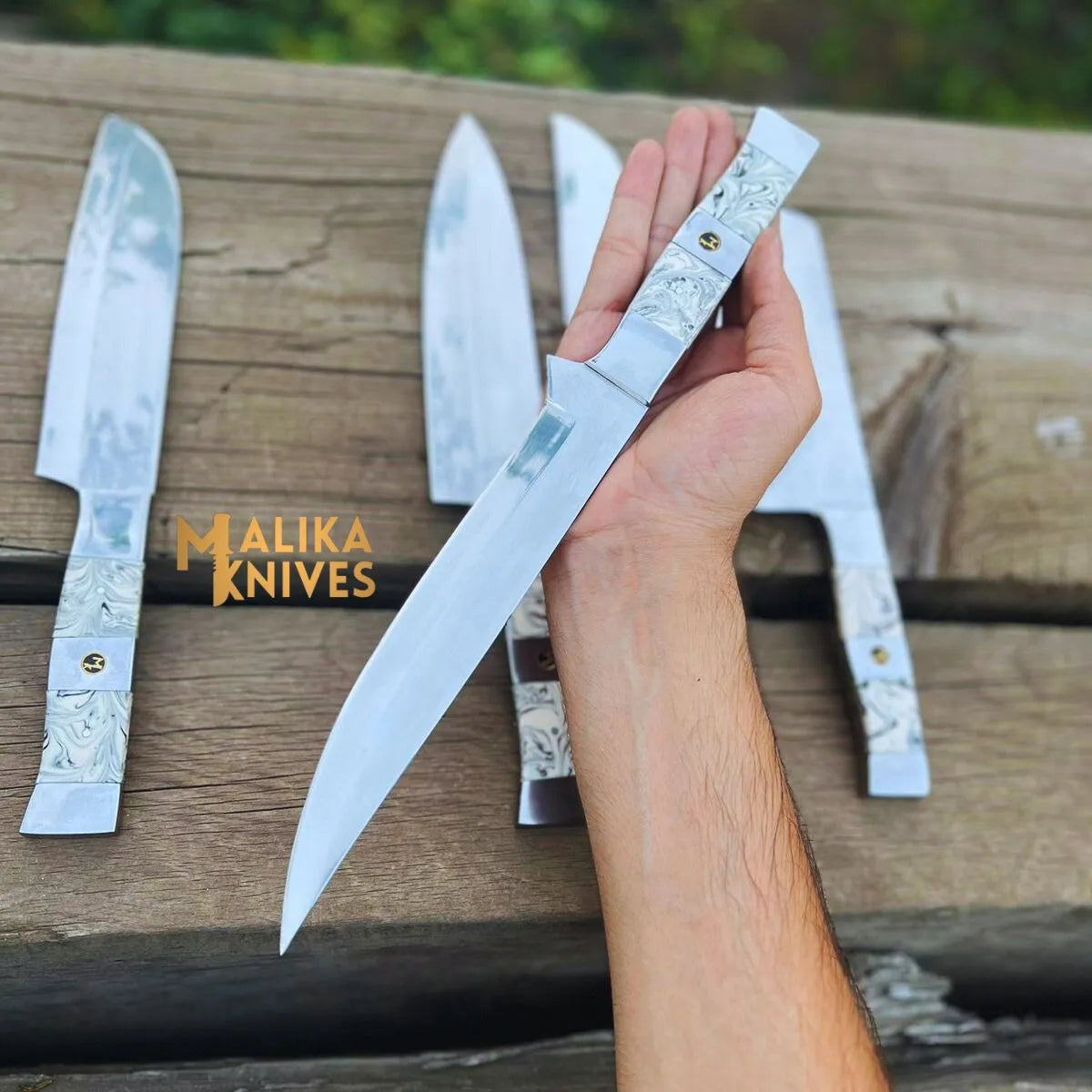 Malika Ultimate Kitchen Knife Set: Premium Black & white Collection with Custom Leather Carrying Case -0205