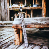 Damascus Medieval Arming Sword with Leather sheath-906