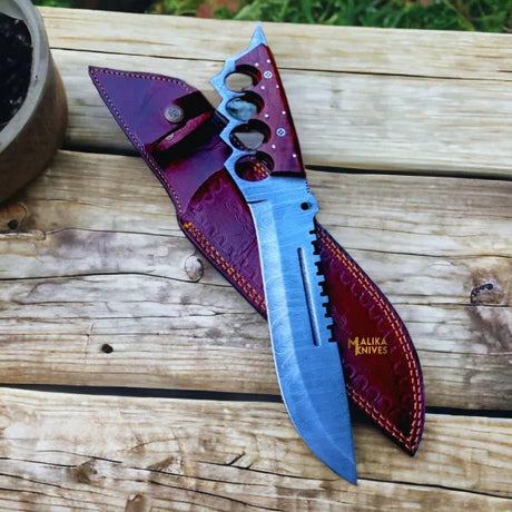 Damascus Knuckle Bowie Knife Rosewood Full Tang