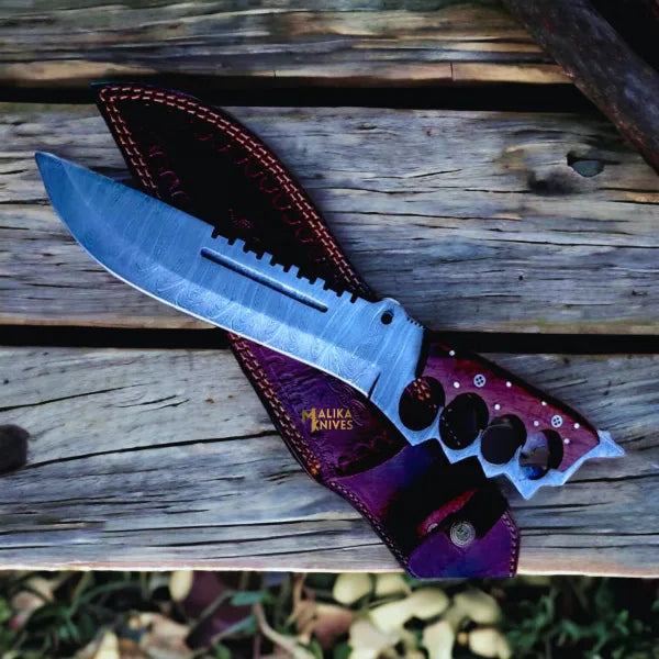 Damascus Knuckle Bowie Knife Rosewood Full Tang