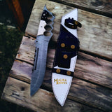 Black White Damascus Knuckle Bowie Knife Resin Handle