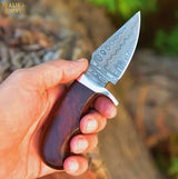 Mini Damascus Hunting Knife with Rosewood Handle