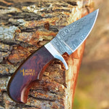 Mini Damascus Hunting Knife with Rosewood Handle