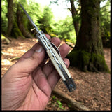 Damascus Folding Knife with Camel Bone Handle | Hand-Engraved People’s Flag | EDC Knife with Gift Box