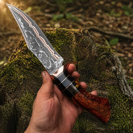 Copper Damascus Bowie Knife Handmade Copper Guard