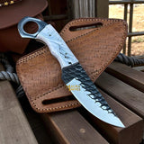 Handmade Cowboy Knife | Forged D2 Steel Blade with Resin Handle & Pancake Sheath – Ranch & Western Style