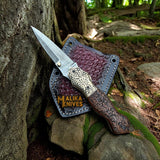 Hand-Engraved Damascus Steel Folding Knife – Custom EDC with Engraved Wood Handle-8010