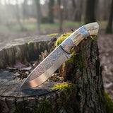 D2 Hunting Knife Antler Handle Engraved Blade