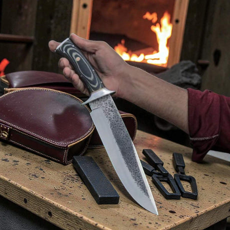 D2 Steel Bowie Knife G10 Handle Leather Sheath