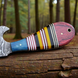 Damascus Bull Cutter Knife Cowboy Fixed Blade