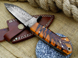 Best Deer Skinning Knife - Feather Damascus Pinecone Handle