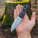 Damascus Hunting Knife Bull Horn Handle Compact