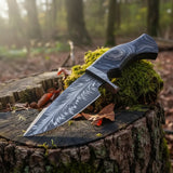 Feather Damascus Hunting Knife Pakka Wood Handle