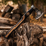 Sunwheel Viking Axe – Hand-Forged Bearded Axe with Inlaid Ash Handle