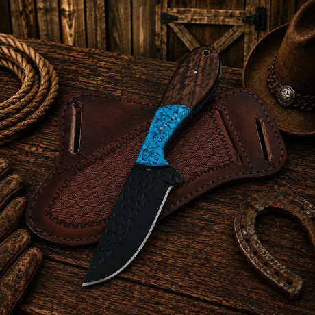 Buckaroo Knife | Rasp Steel with Turquoise and Rosewood Handle