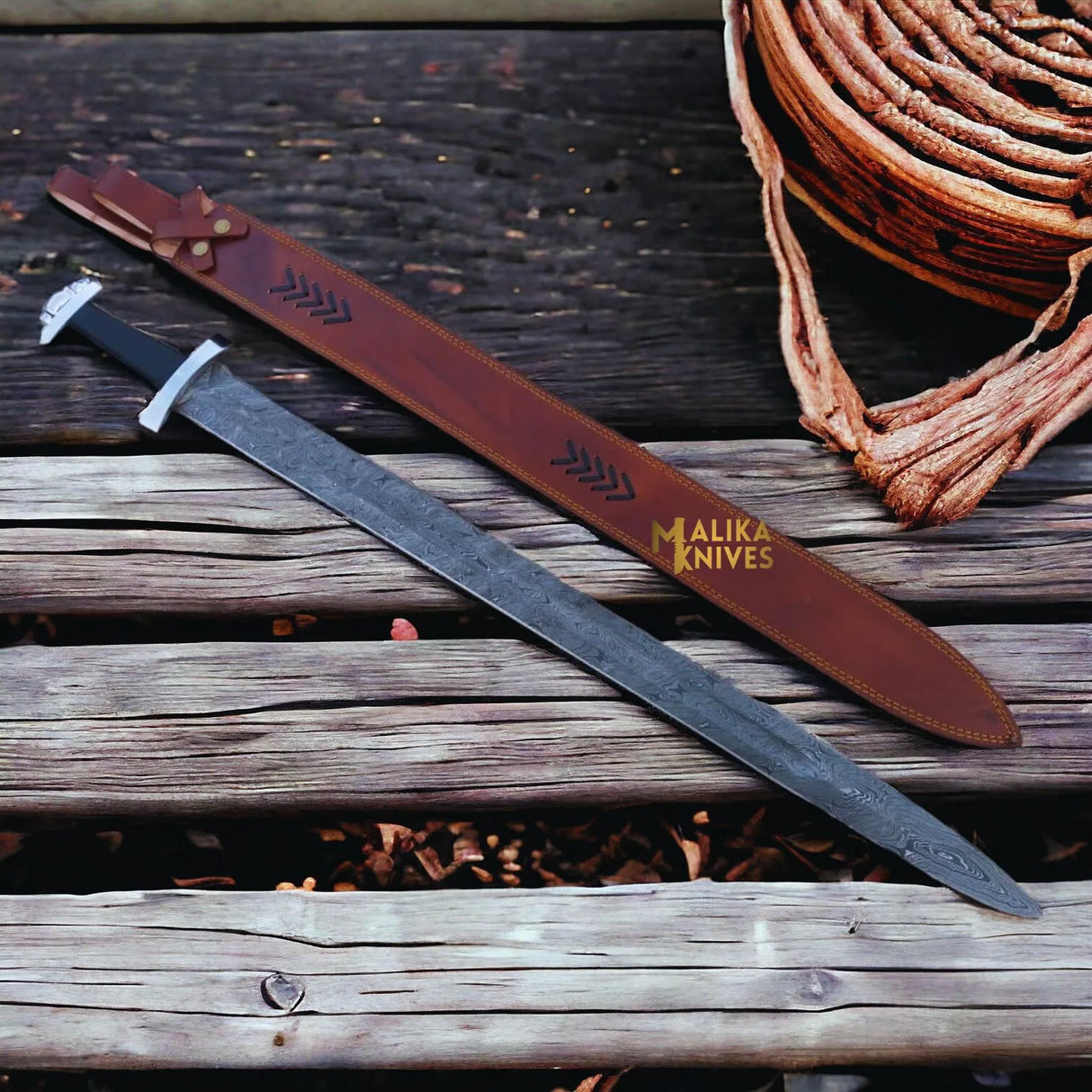 Ulfberht Damascus Viking Sword | Leather Sheath