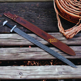 Ulfberht Damascus Viking Sword | Leather Sheath