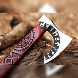 Runic Viking Axe – Hand-Forged 1075 Steel Bearded Axe with Long Ash Handle
