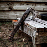 Celtic Knotwork Viking Axe – Hand-Forged Bearded Battle Axe with Carved Handle