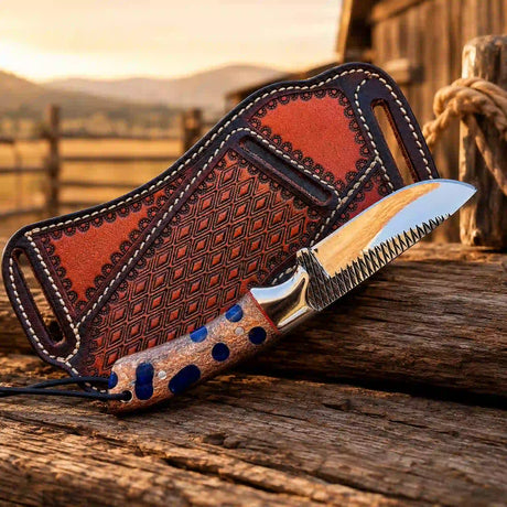 Buckaroo Knife | Rasp Steel with Cholla Cactus and Turquoise Handle